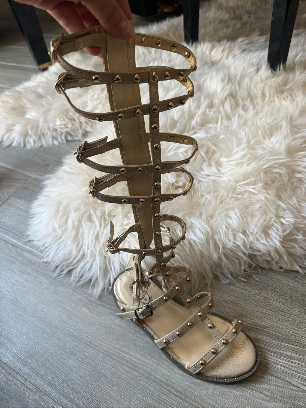 Joyfolie Girls Tan Knee-High Gladiator Sandals